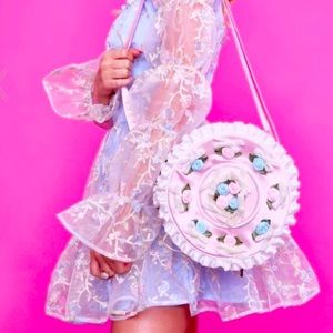 Just Desserts Cake Crossbody Bag with satin roses and velvet bows used condition